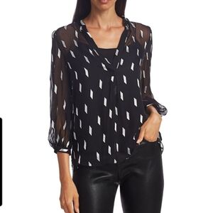 Alice + Olivia Sheila Women's Silk Blend Black Sheer Blouse M
